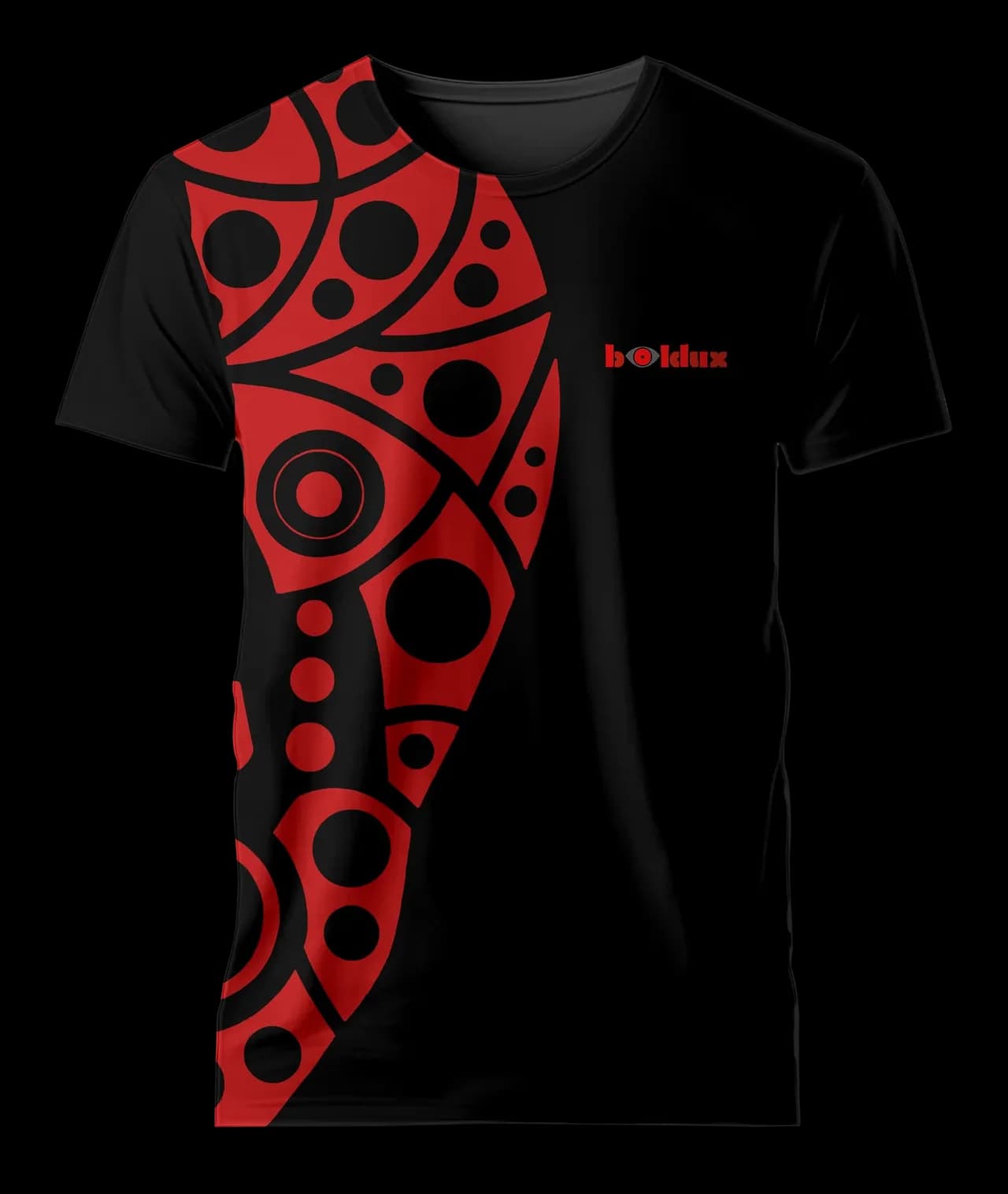 Black T-shirt featuring The Skulls artwork printed in red